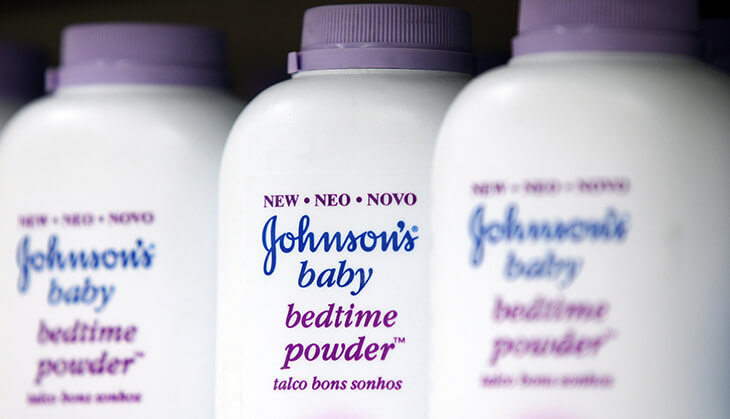 Bottles of Johnson's baby powder, produced by Johnson & Johnson, sit on display at a Tesco supermarket in London, U.K., on Tuesday, April 19, 2011. Johnson & Johnson, reeling from more than 50 drug and device recalls since the start of 2010, is trying to recapture its younger self by digesting Synthes Inc. Photographer: Simon Dawson/Bloomberg via Getty Images