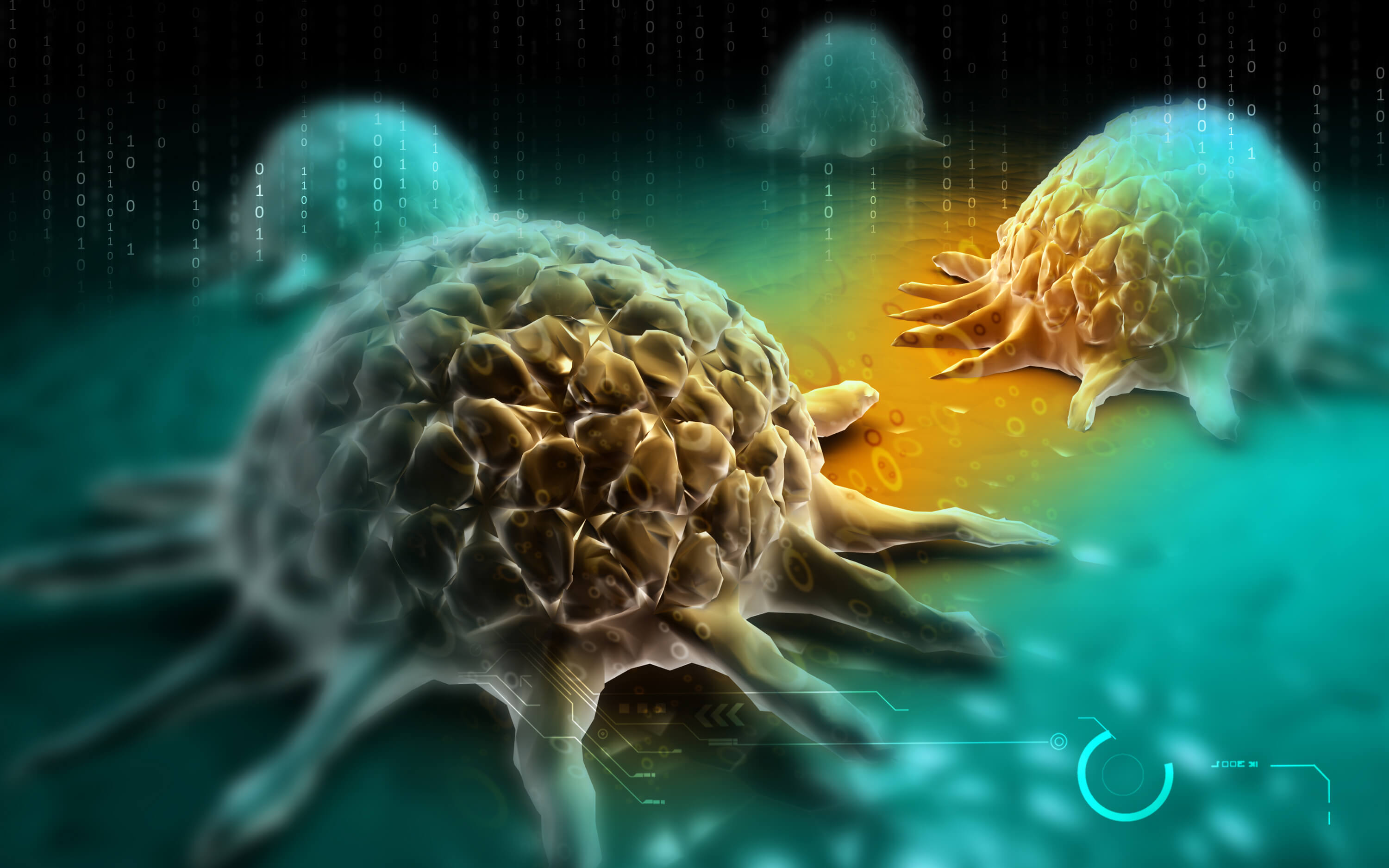 Digital illustration of Cancer cell in colour background